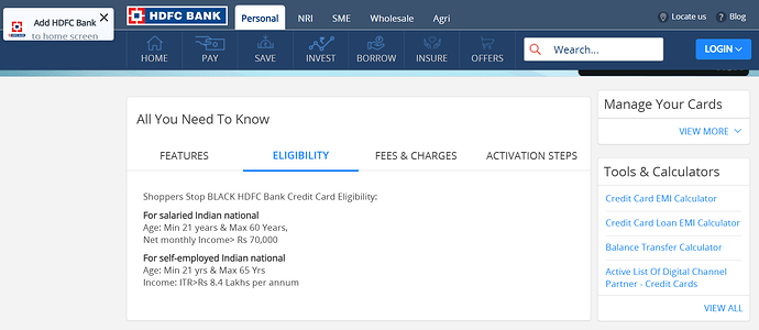 HDFC Shoppers Stop Black Credit Card
