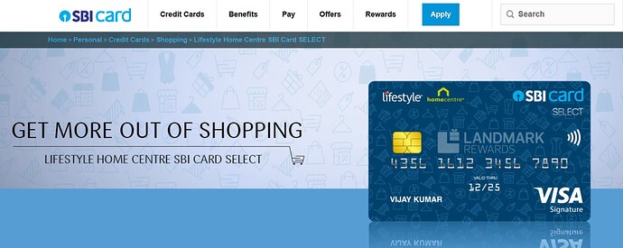 Lifestyle Home Centre SBI Card SELECT Credit Card