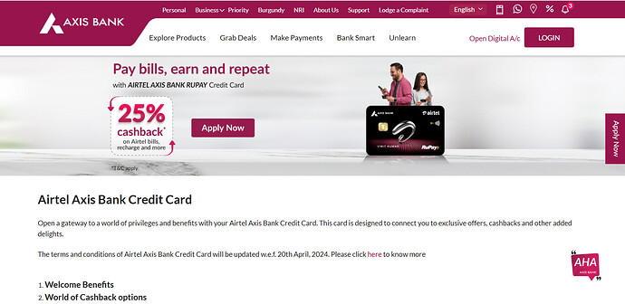 Airtel Axis Bank Credit Card