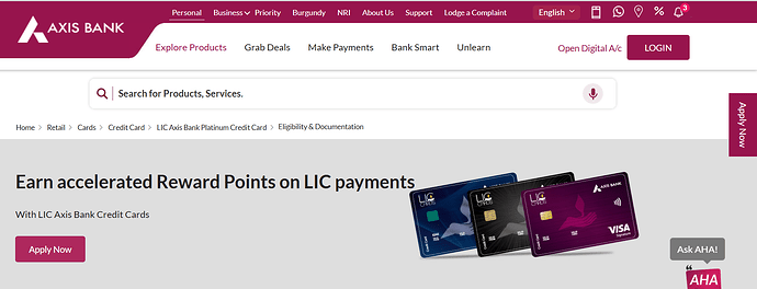 Axis Lic Platinum Credit Card