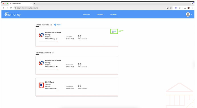 delink account from onemoney